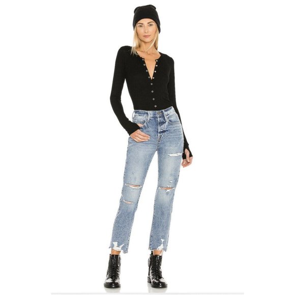 Michael Lauren Potter Snap Front Long Sleeve Tee Black Rib Basic L $97 - Picture 4 of 6